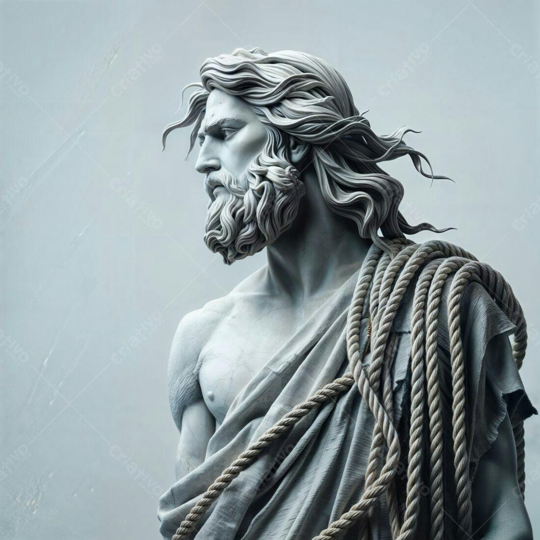 Estátua de homem barbudo com corda