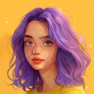 Personagem feminino mulher bonita cabelo roxo lilas camiseta amarela desenho