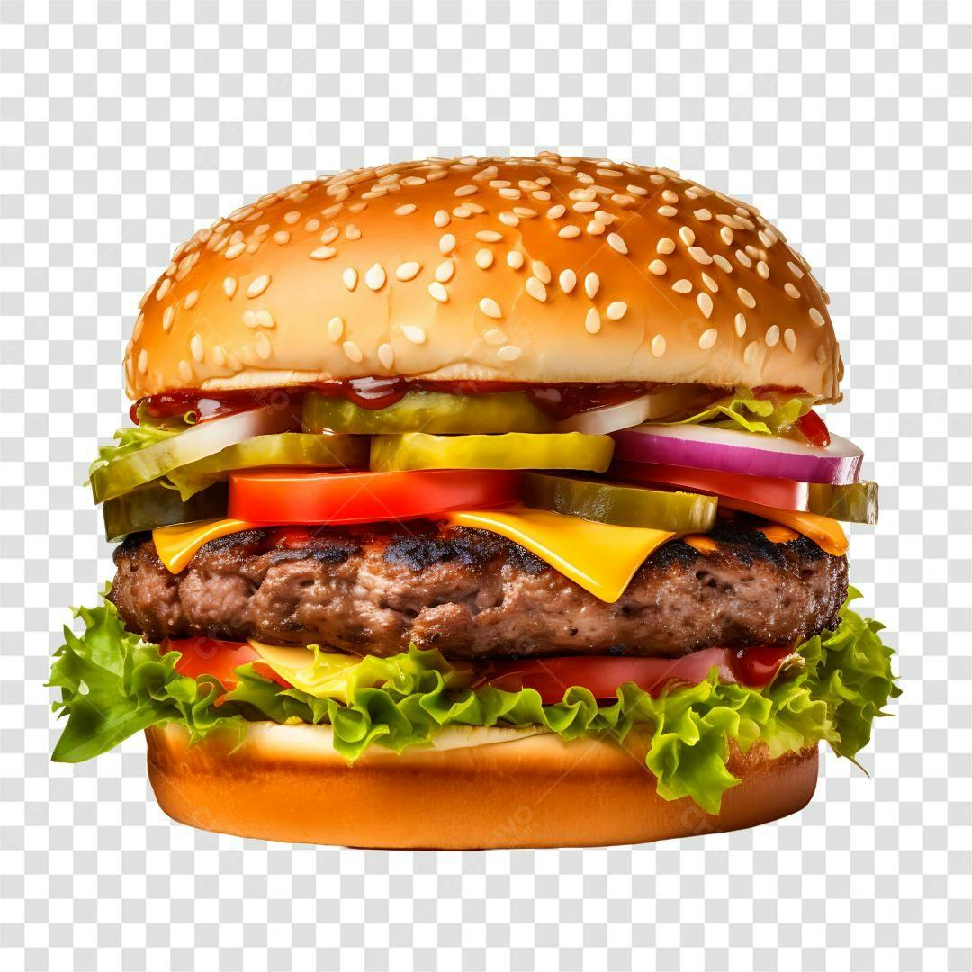 Imagem PNG de hambúrguer suculento com fundo transparente