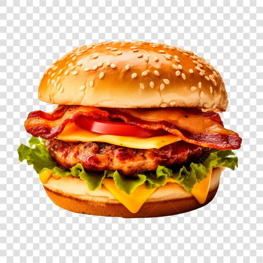 Imagem PNG de hambúrguer com bacon fundo transparente