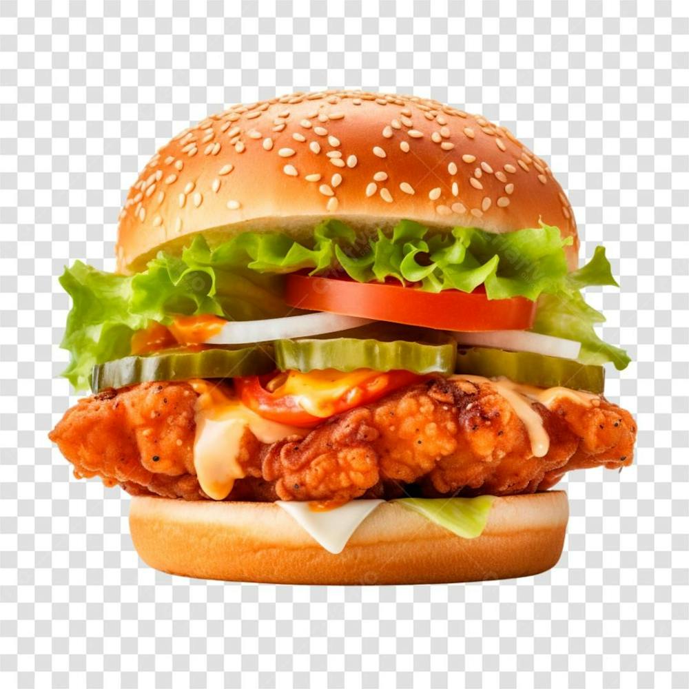 Hambúrguer De Frango Empanado Fundo Transparente Png