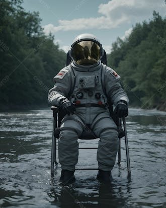 Astronauta no meio de um rio em alta qualidade