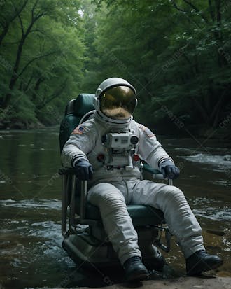 Astronauta no meio de um rio em alta qualidade