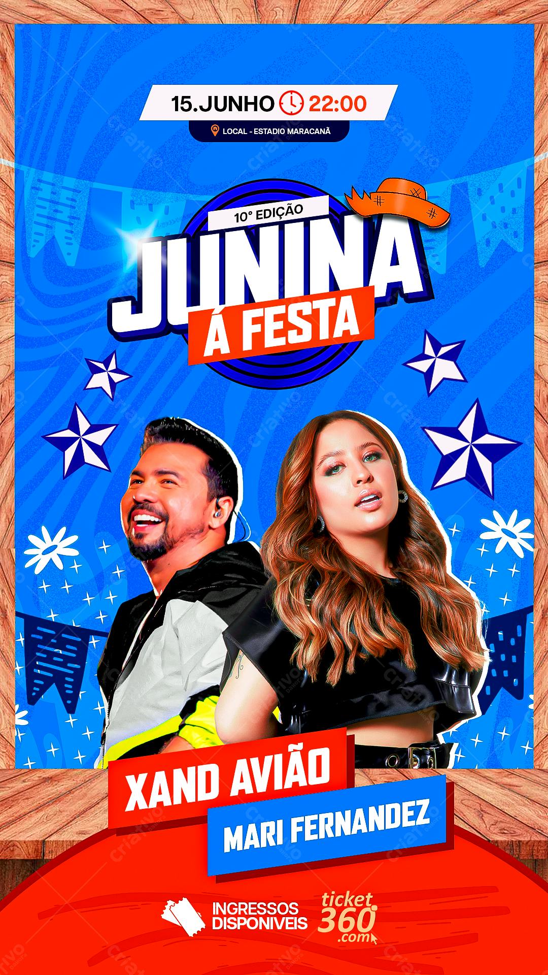 Flyer Festa Junina com Xand Avião e Mari Fernandez PSD Editável