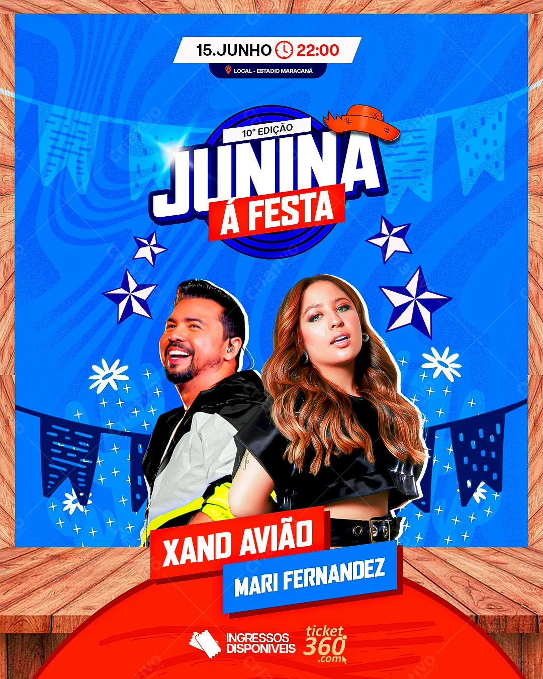 Flyer Festa Junina com Xand Avião e Mari Fernandez PSD Editável