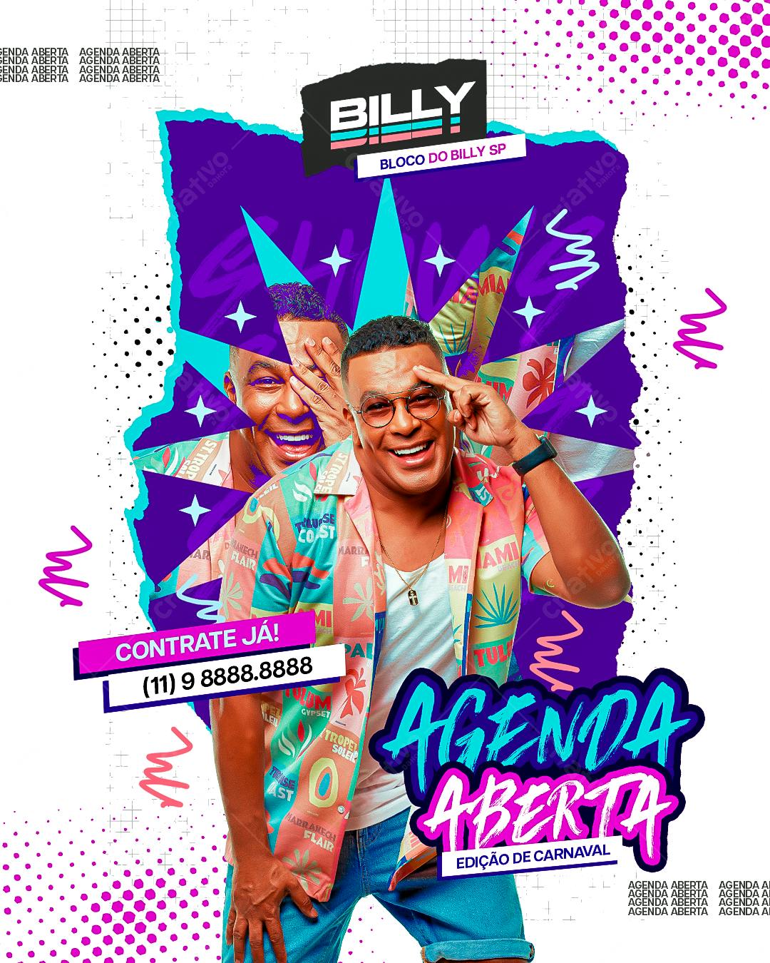 Flyer Bloco de Carnaval Billy PSD Editável