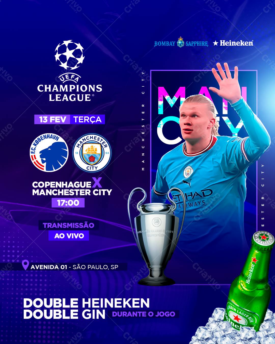 Flyer Champions League Copenhague x Manchester City PSD Editável