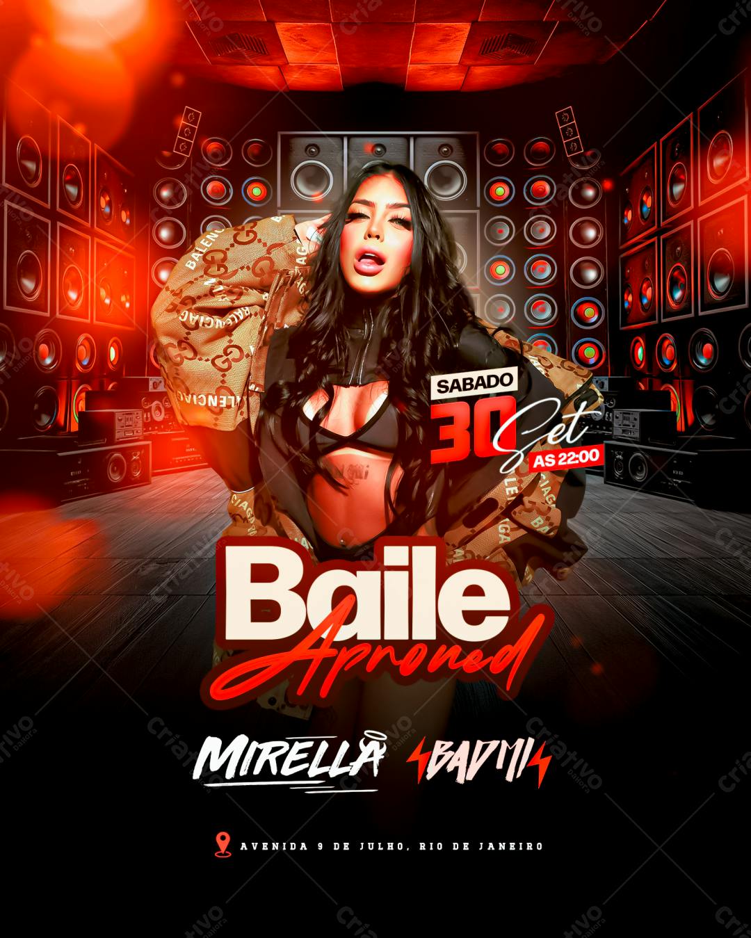 Flyer para Festa Baile Aproned com Mirella PSD Editável
