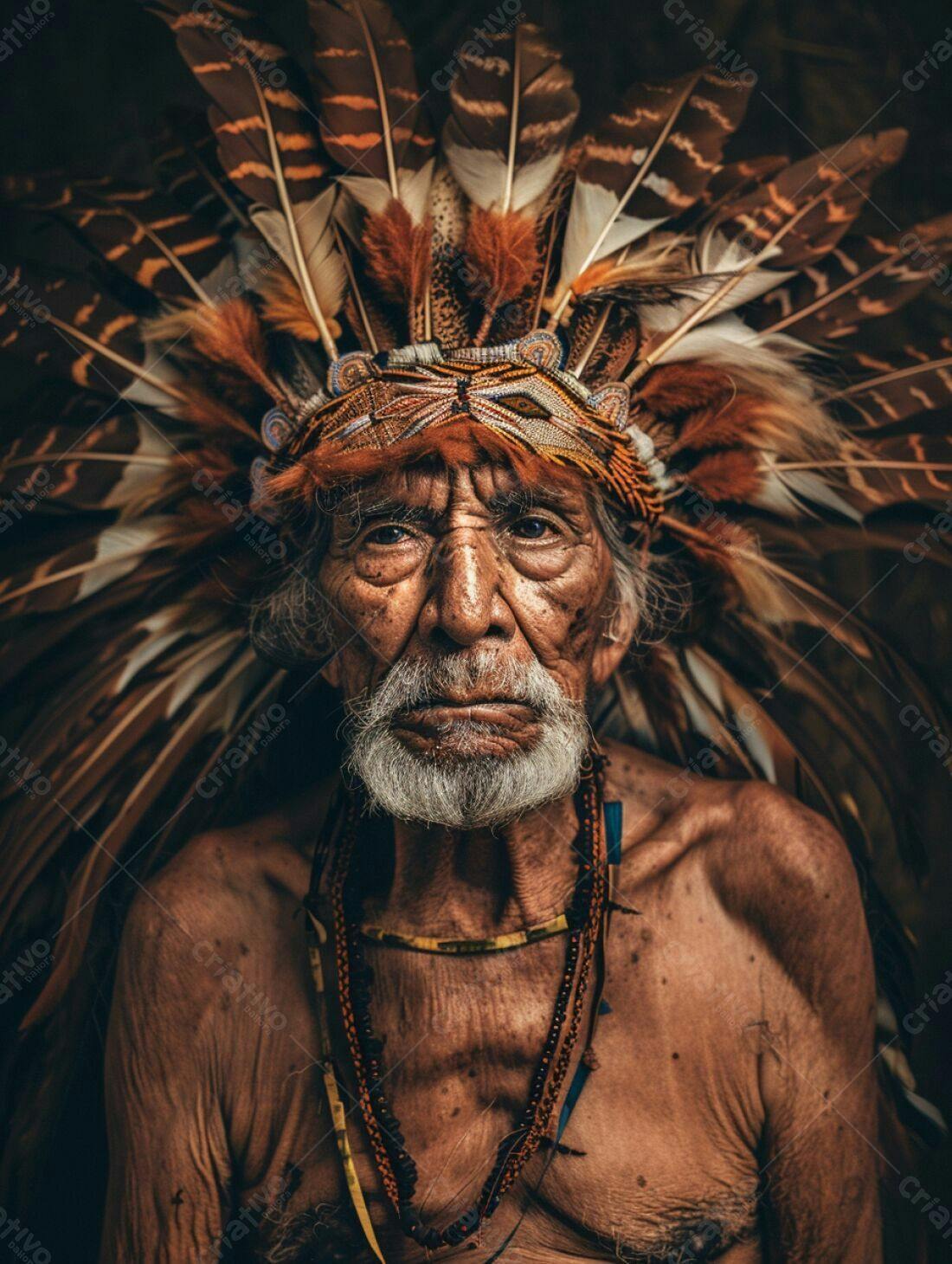 Elder indígena com cocar de penas