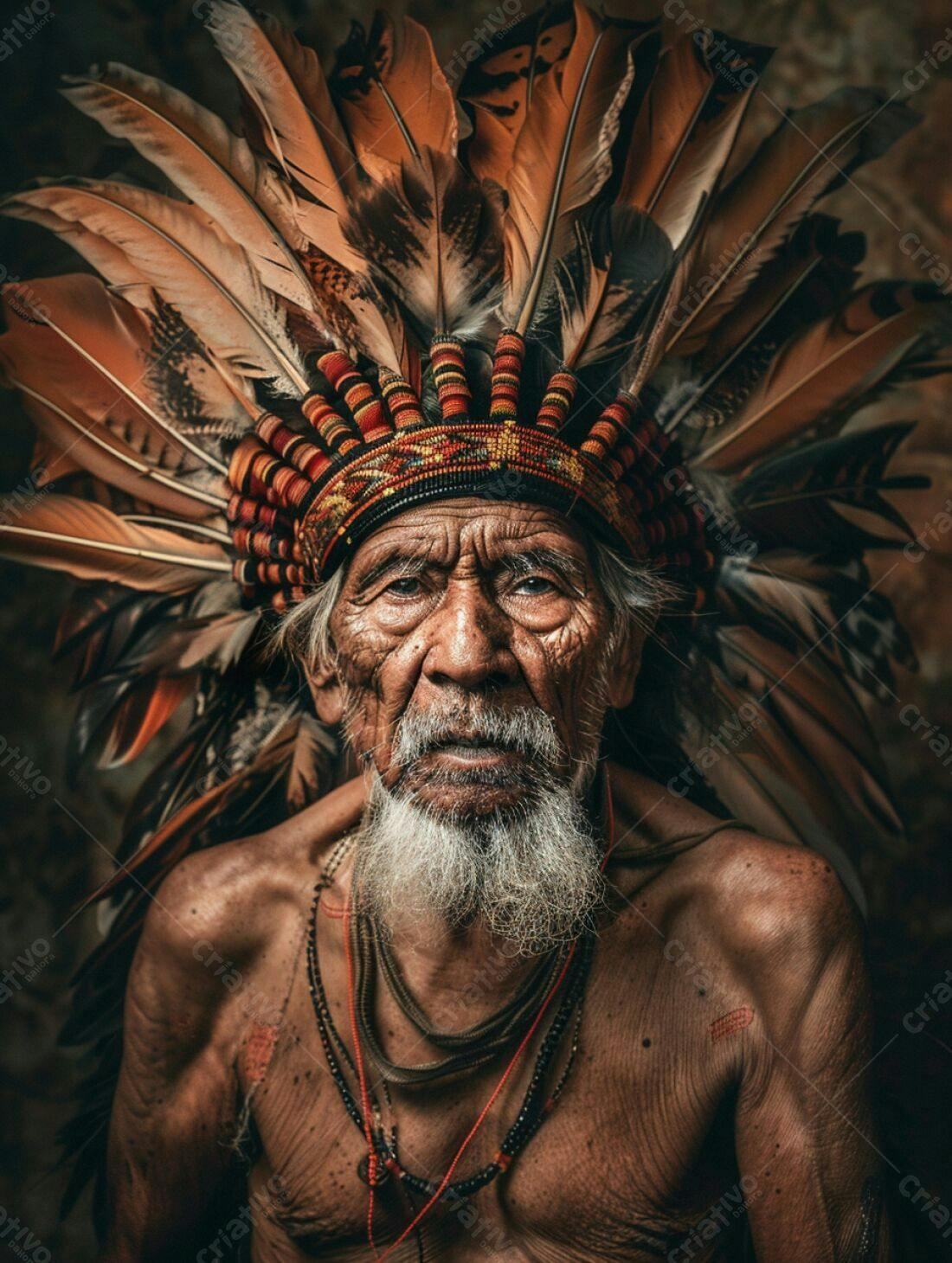 Elder indígena com cocar de penas