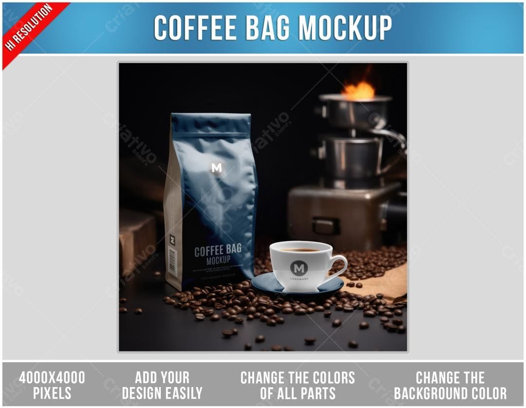 Mockup Embalagem de Café PSD Editável