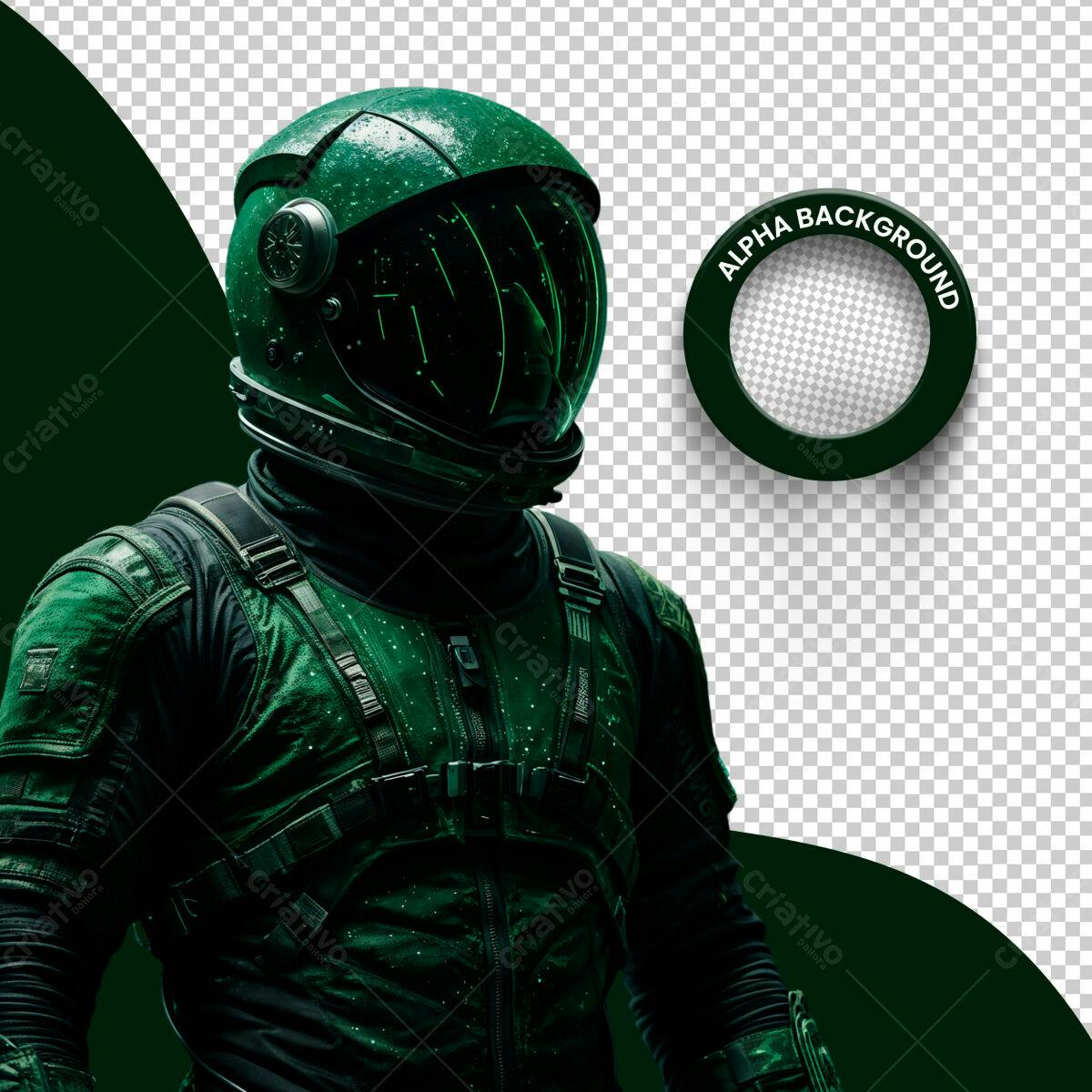 Astronauta Verde Escuro PSD Editável