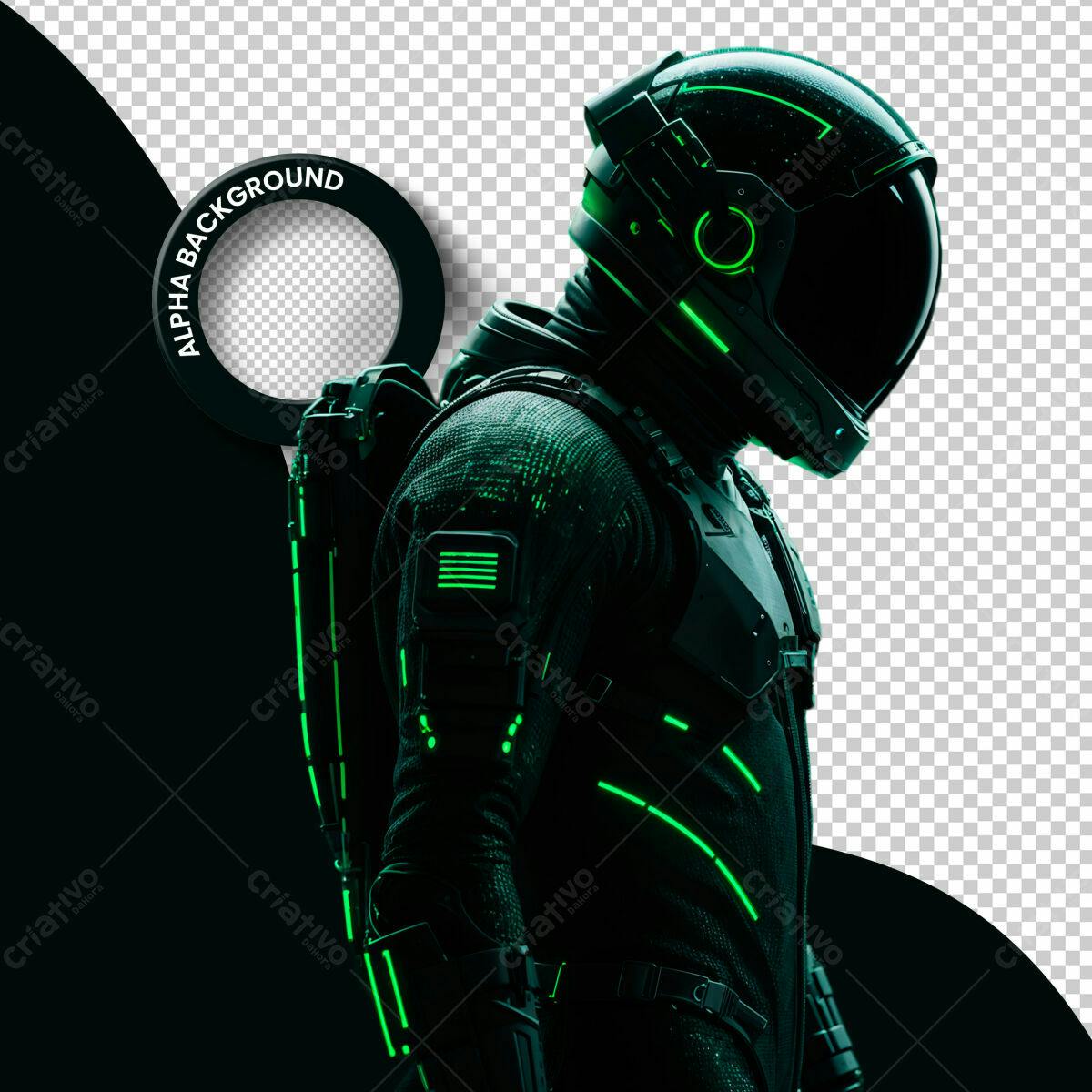 PSD Astronauta em Traje Verde Neon Editável