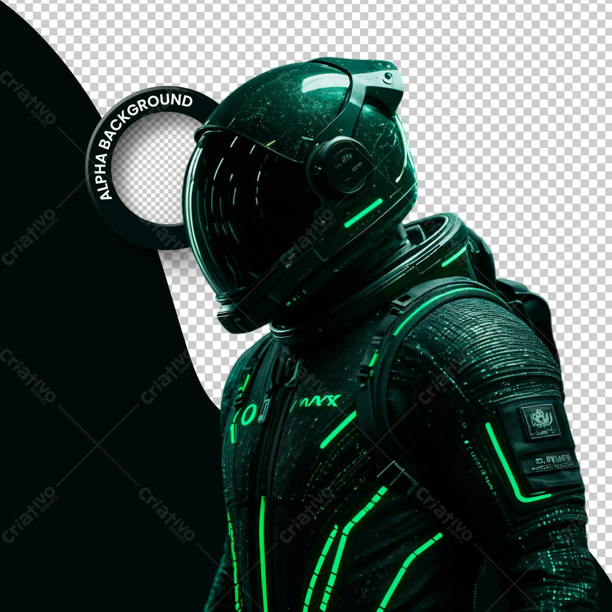 Mockup Astronauta Verde Neon PSD Editável