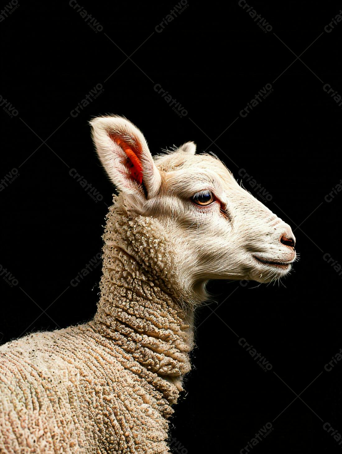 Cordeiro branco em fundo preto