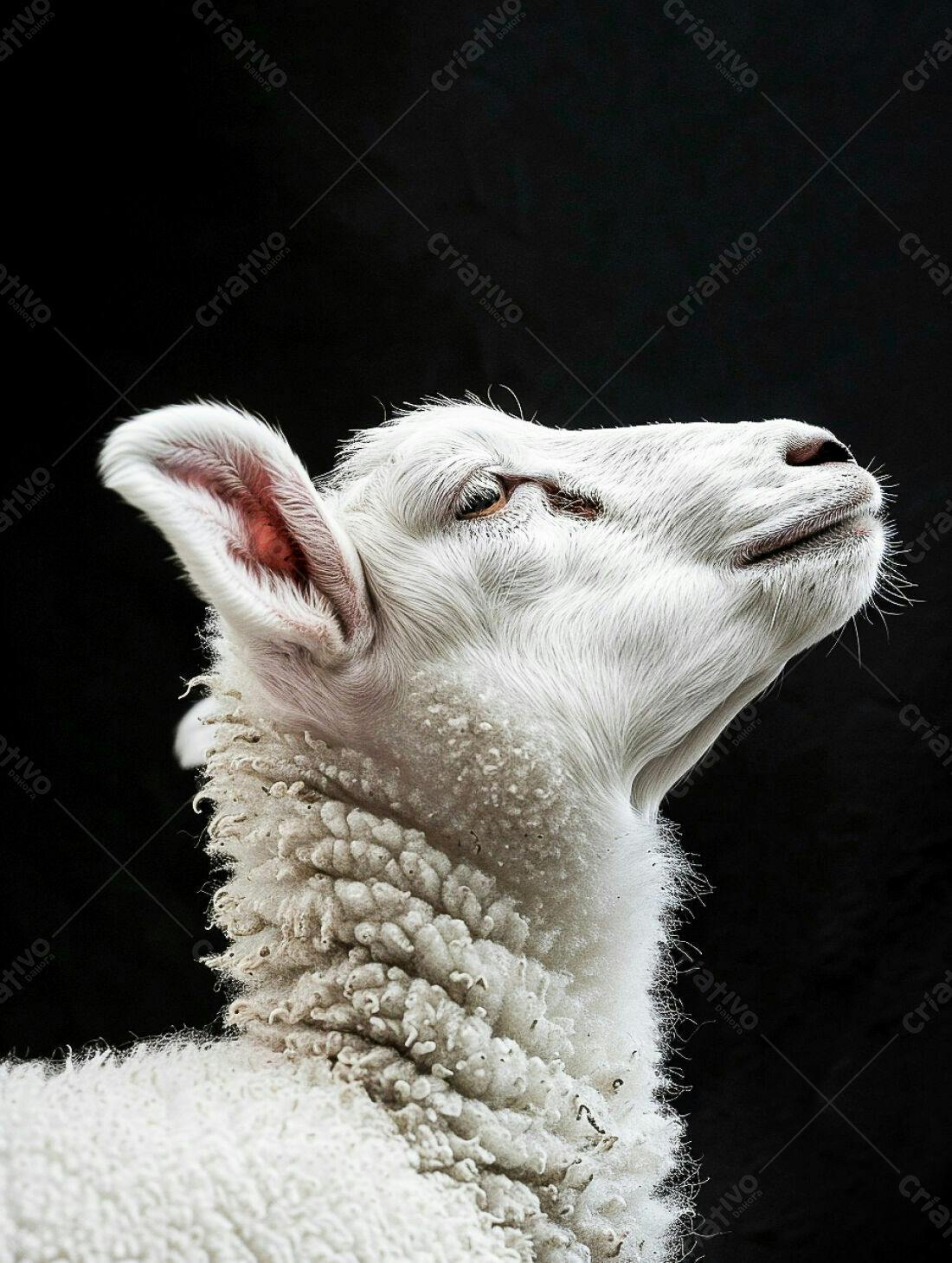 Borrego branco contra fundo preto
