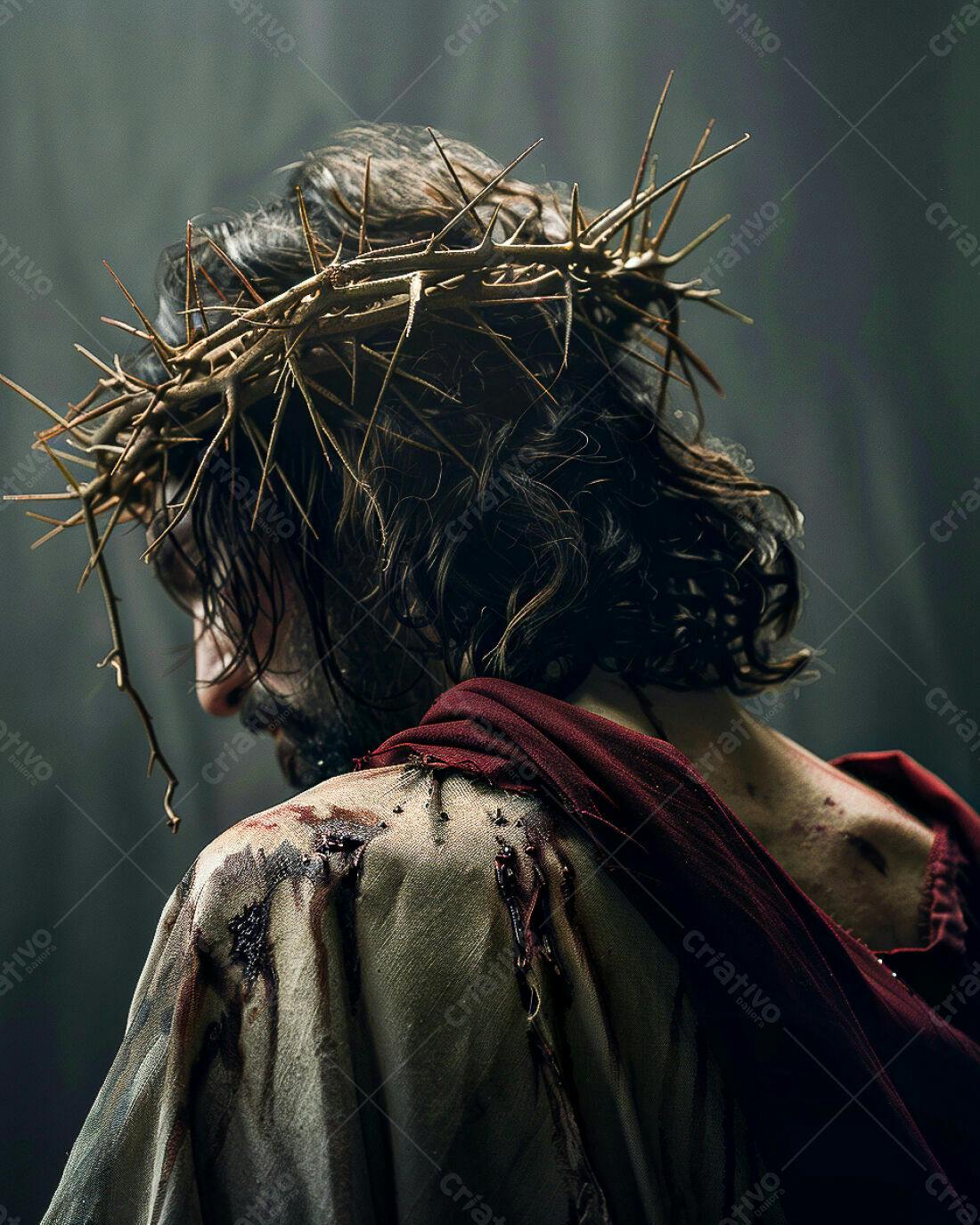 Jesus Cristo com coroa de espinhos e feridas