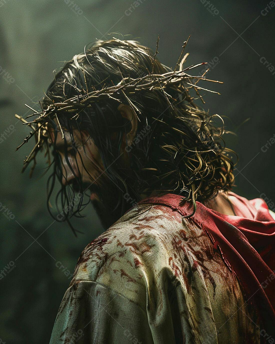 Jesus Cristo com coroa de espinhos e sangue