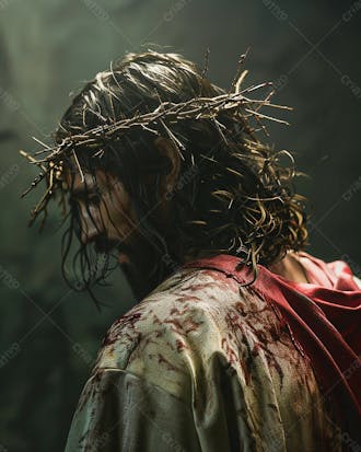 Jesus de costas, com coroa de espinhos na cabeça