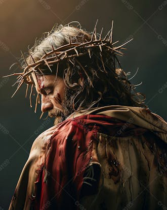 Jesus de costas, com coroa de espinhos na cabeça