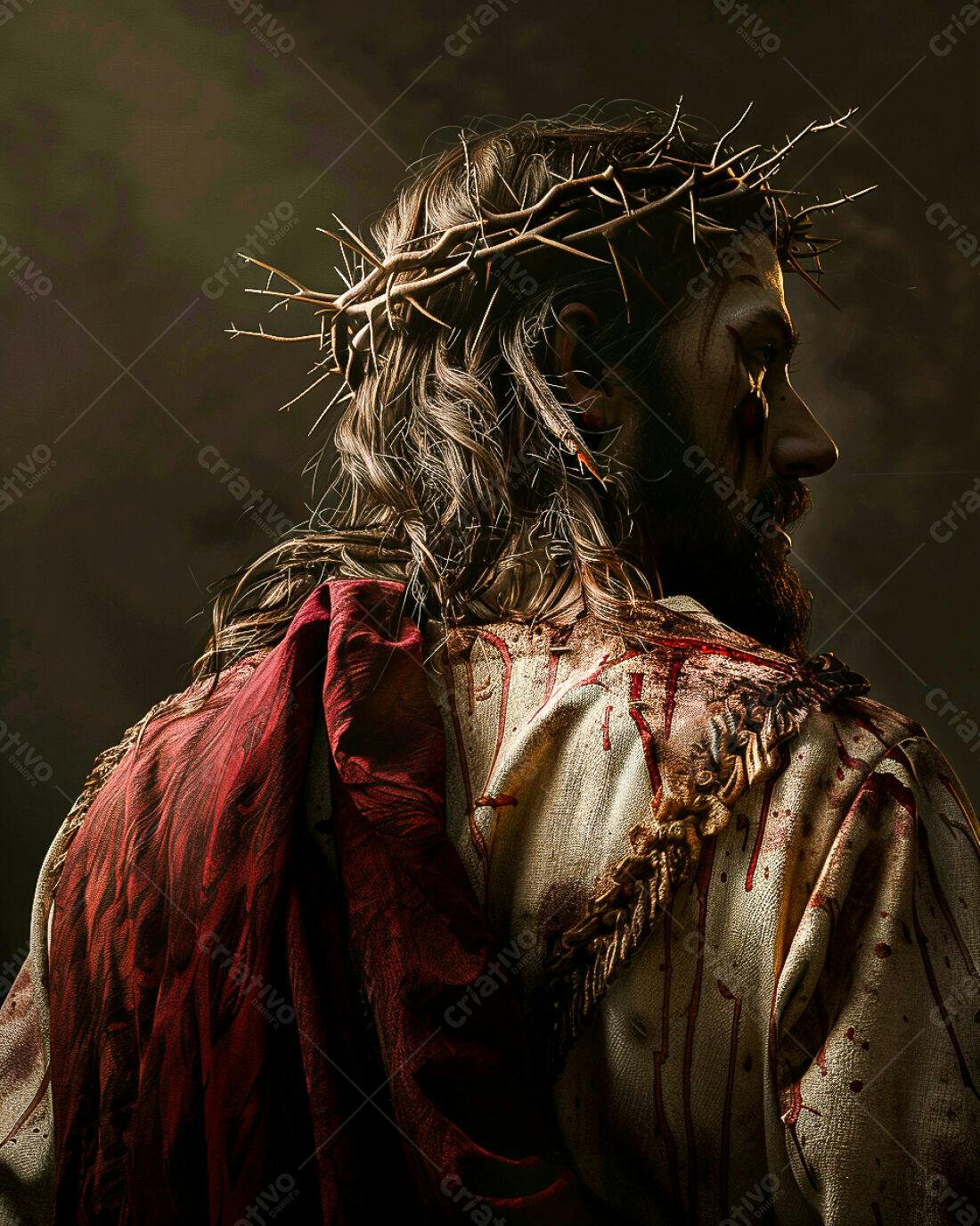 Jesus Cristo coroado de espinhos sofrendo