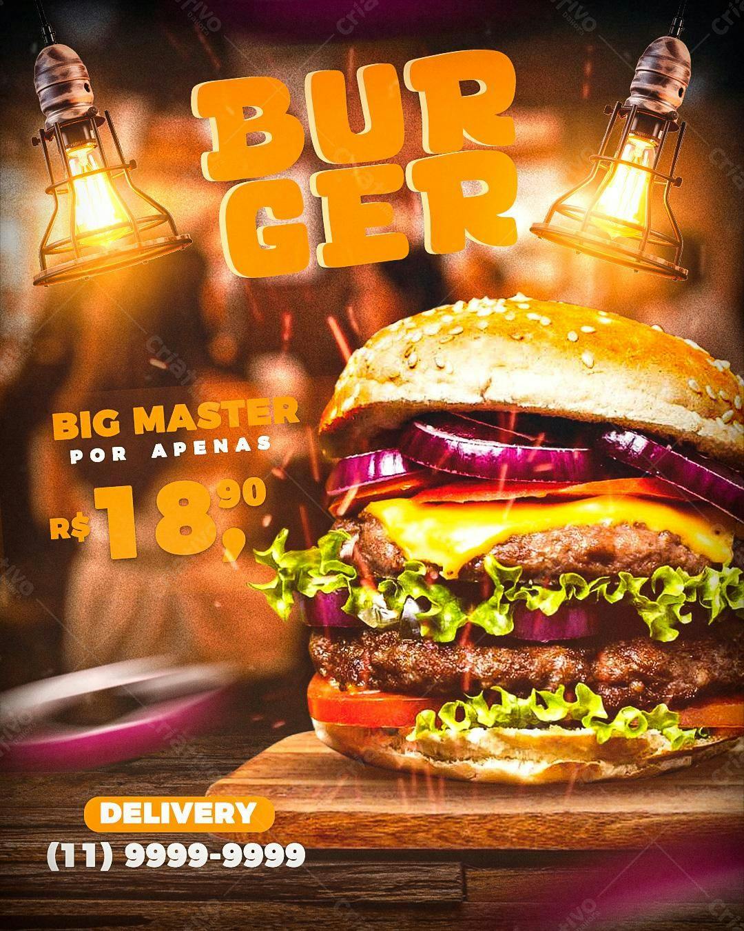 Flyer para Lançamento de Hambúrguer PSD Editável