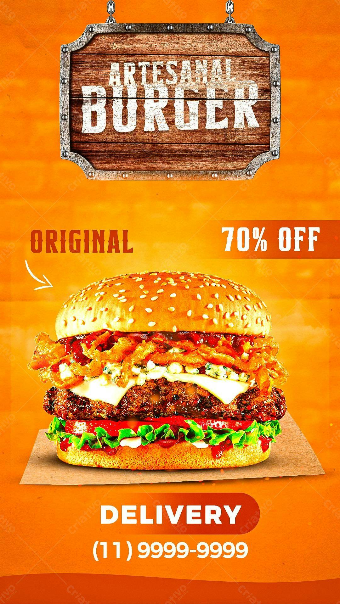 Flyer para Promoção de Hambúrguer Artesanal PSD Editável