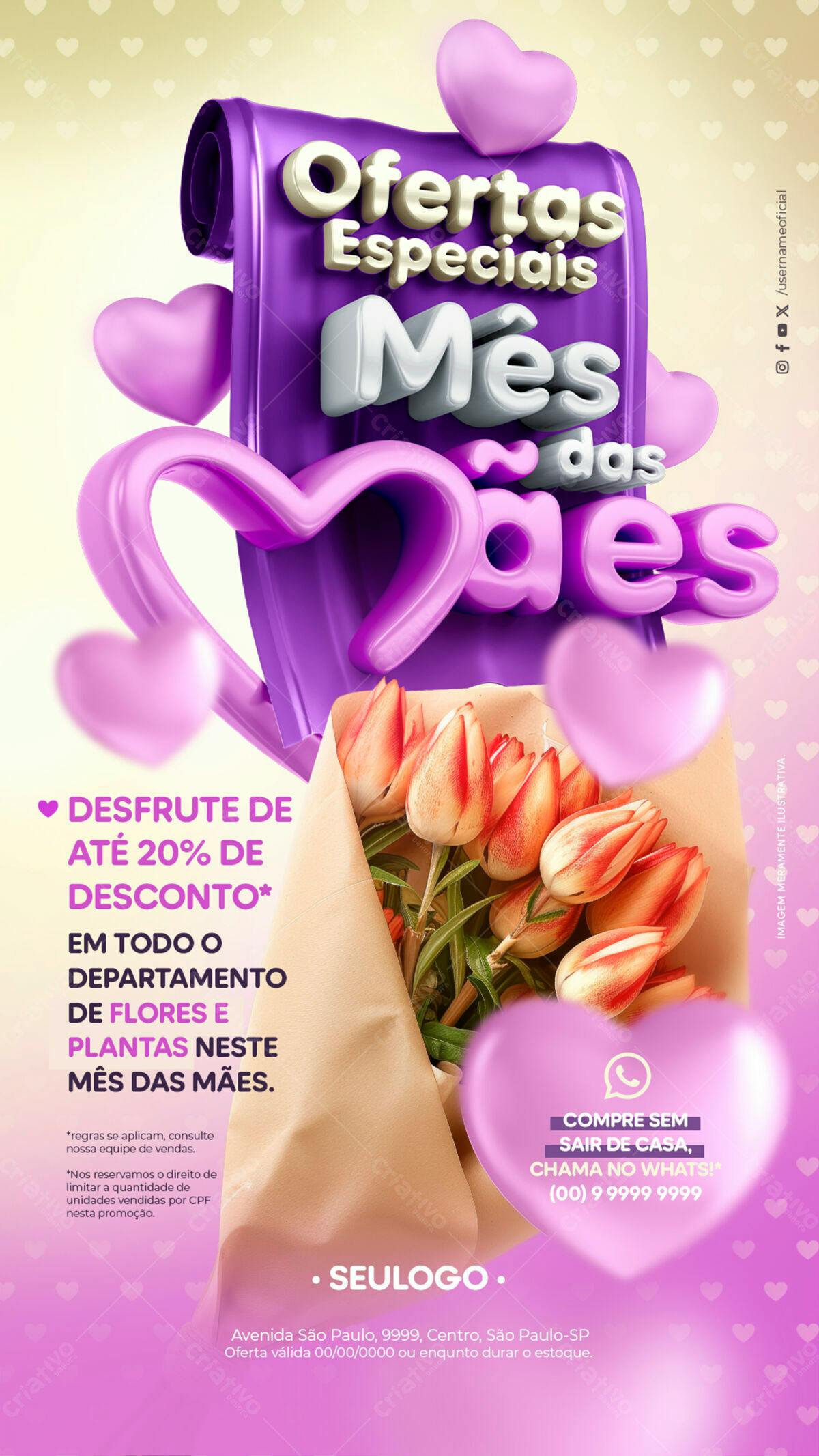 Flyer Dia das Mães com Flores PSD Editável