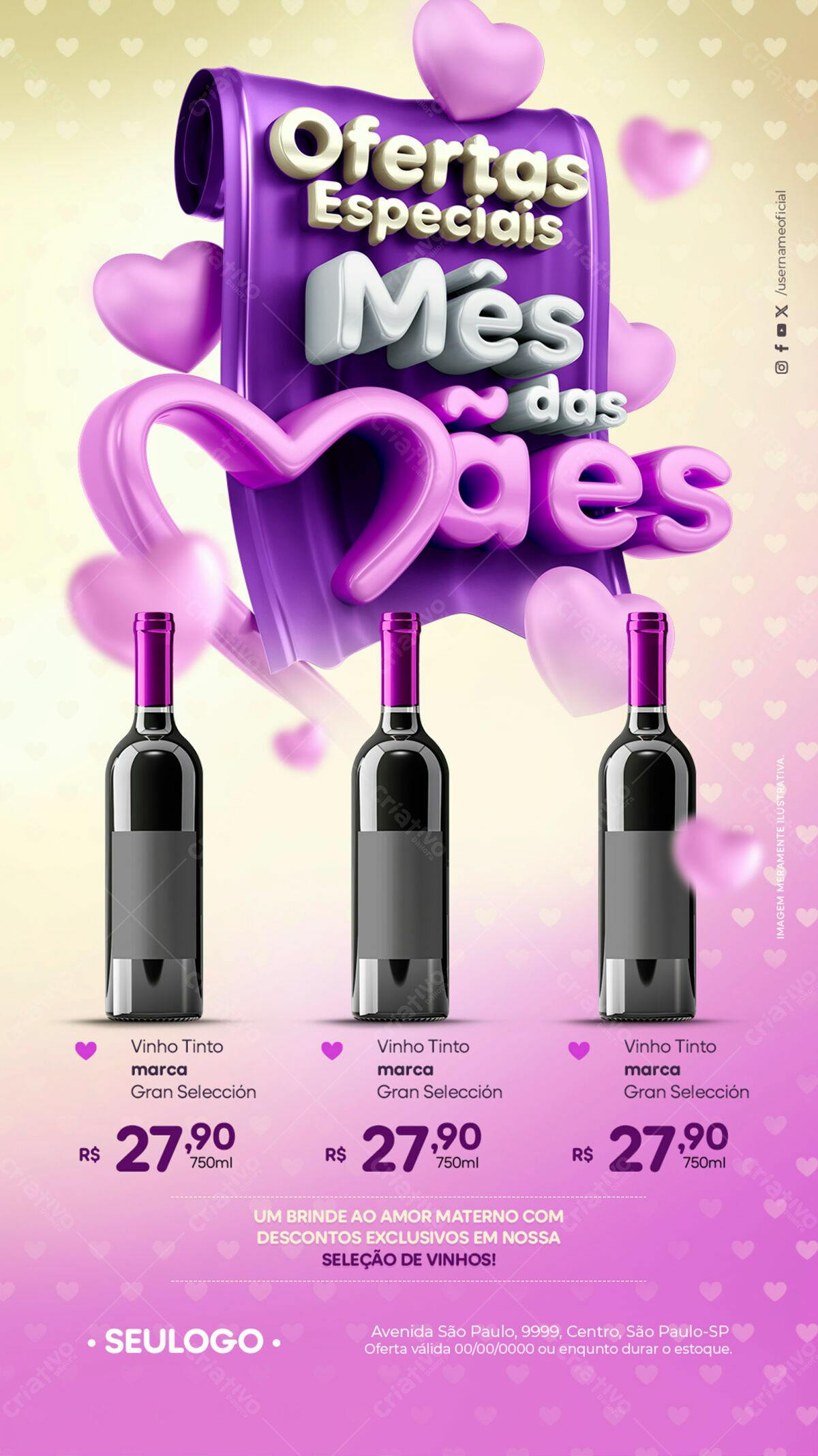 Flyer Mês das Mães com Vinhos PSD Editável