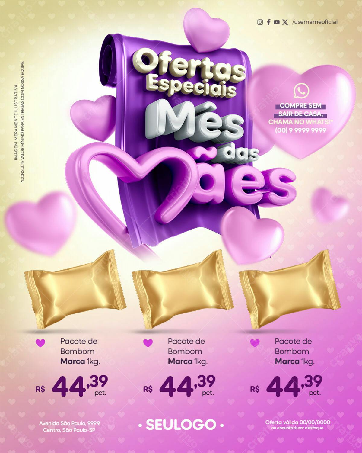 Flyer Dia das Mães com Promoção de Bombons PSD Editável