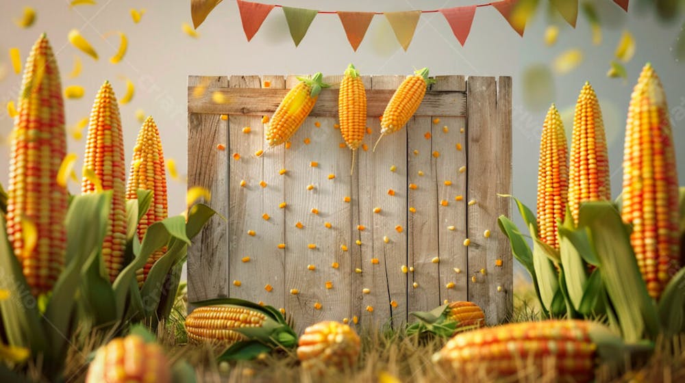 Uma Placa Quadrada De Madeira Com Milho Para Composição Para Festa Junina 7