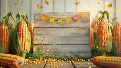 Uma Placa Quadrada De Madeira Com Milho Para Composição Para Festa Junina 19