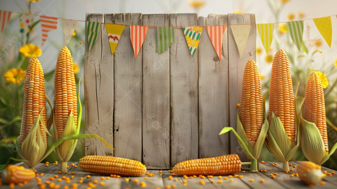 Espigas de milho e bandeirinhas Festa Rural