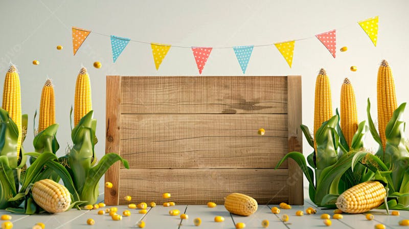 Uma placa quadrada de madeira com milho para composição para festa junina 71