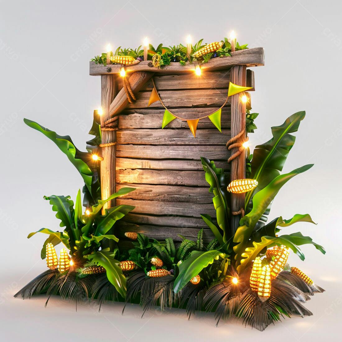 Placa de Madeira Decorada com Plantas Tropicais