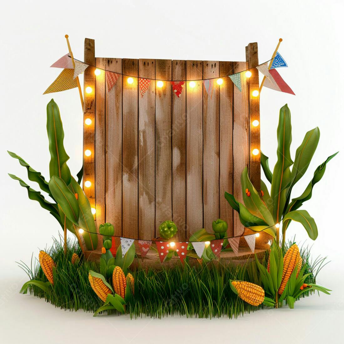 Painel de madeira rústico com decoração de festa junina