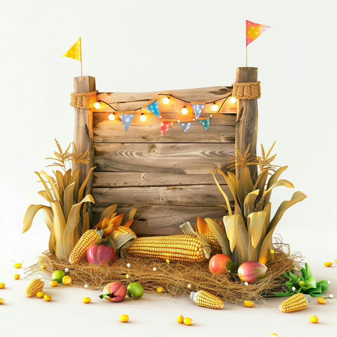 Painel rústico de madeira com decoração de outono