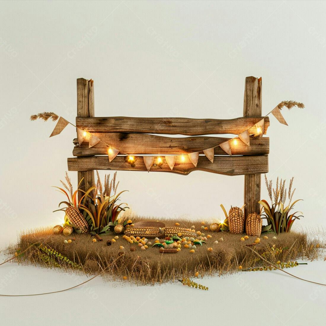 Decoração Outono com Cerca de Madeira e Milho