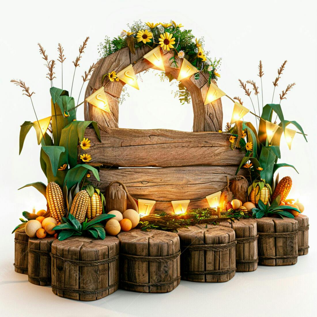 Painel de madeira rústico com decoração de outono
