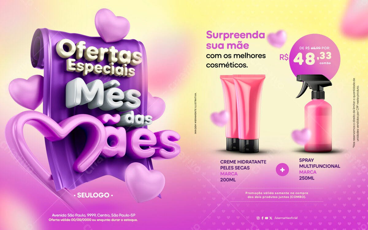 Flyer Dia das Mães com Produtos de Beleza PSD Editável
