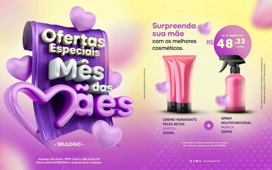 Feed carrossel data comemorativa ofertas especiais mês das mães promoção cosméticos psd editável