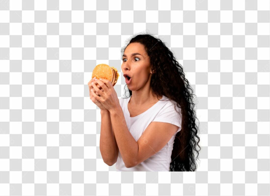 Imagem PNG Mulher comendo hambúrguer fundo transparente