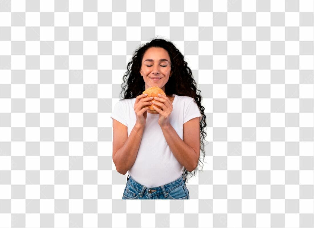 Imagem PNG mulher comendo hambúrguer fundo transparente