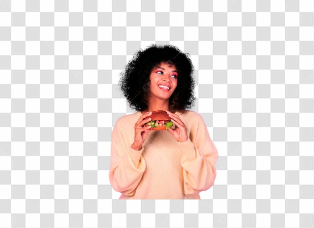 Imagem PNG com fundo transparente Mulher Afro comendo Hambúrguer