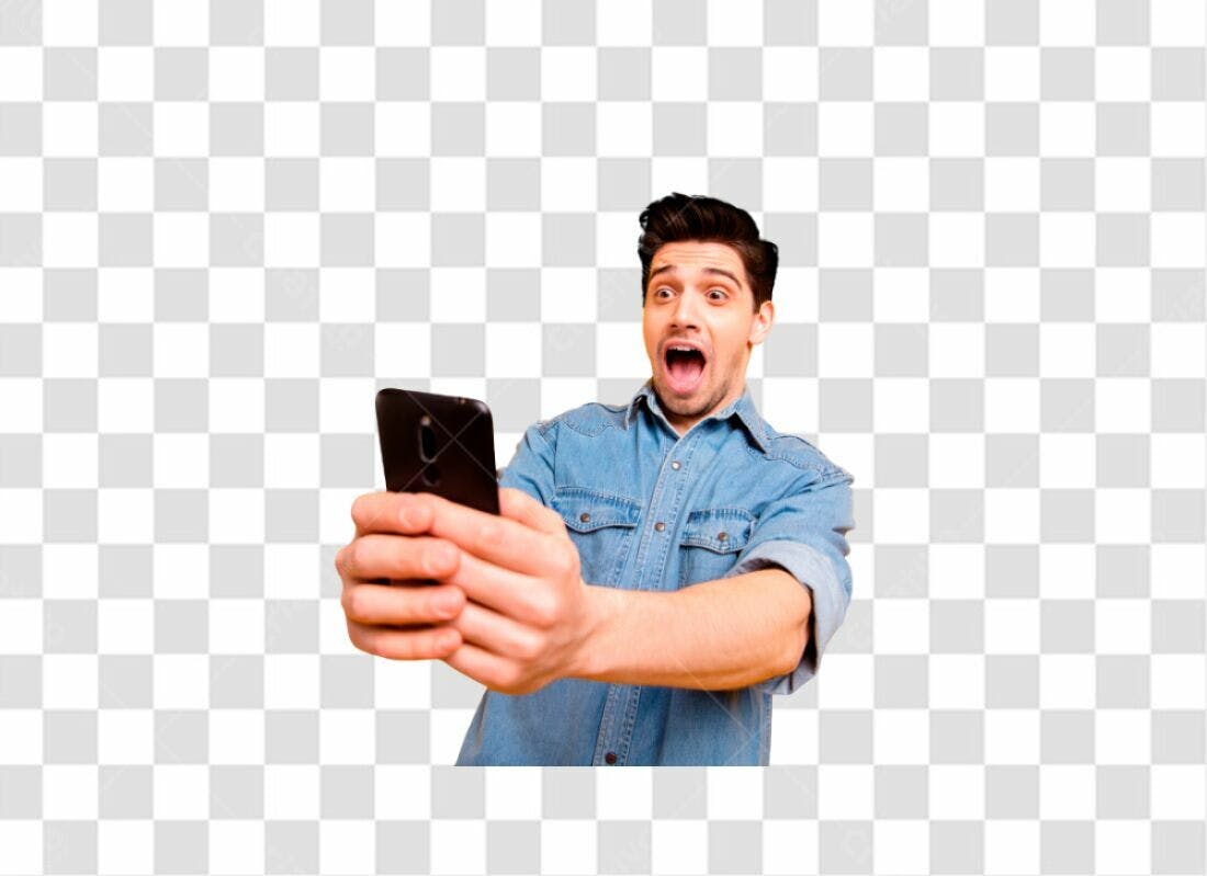 Icone Homem Surpreso com Celular PNG com fundo transparente
