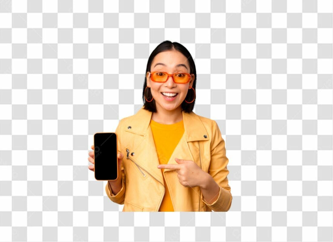 Icone Mulher Apresentando Smartphone PNG com fundo transparente