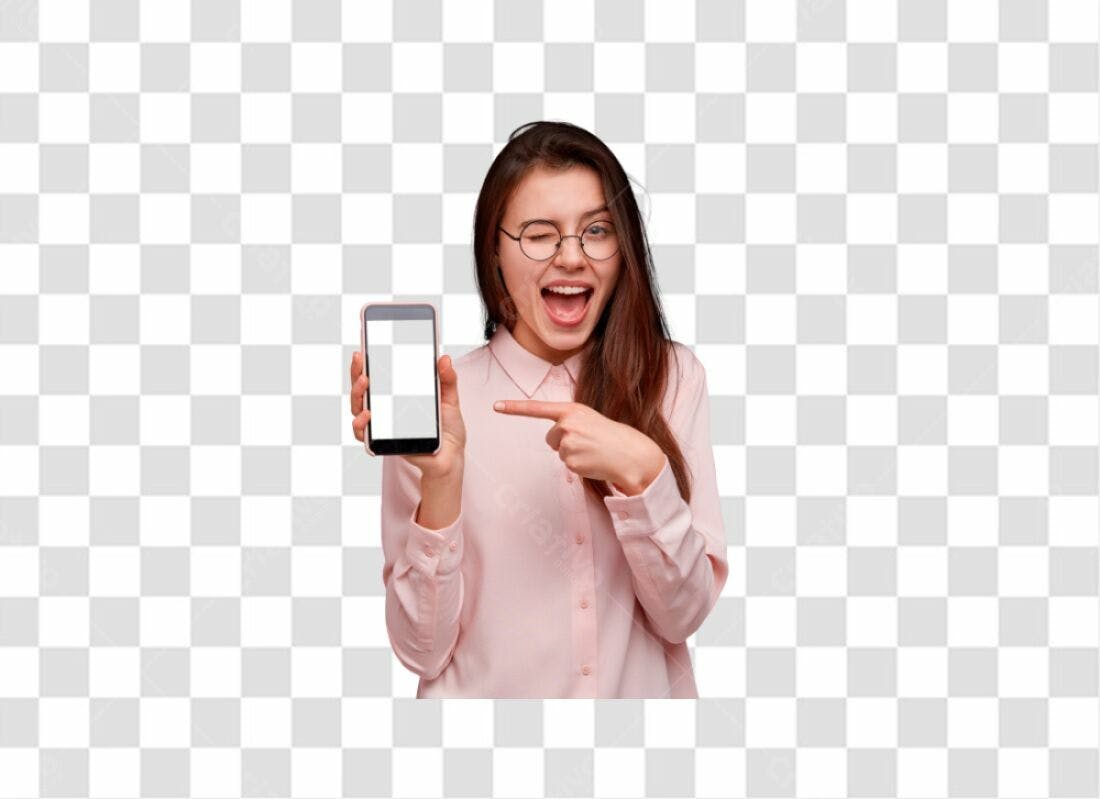 Icone Mulher Apresentando Smartphone PNG com fundo transparente