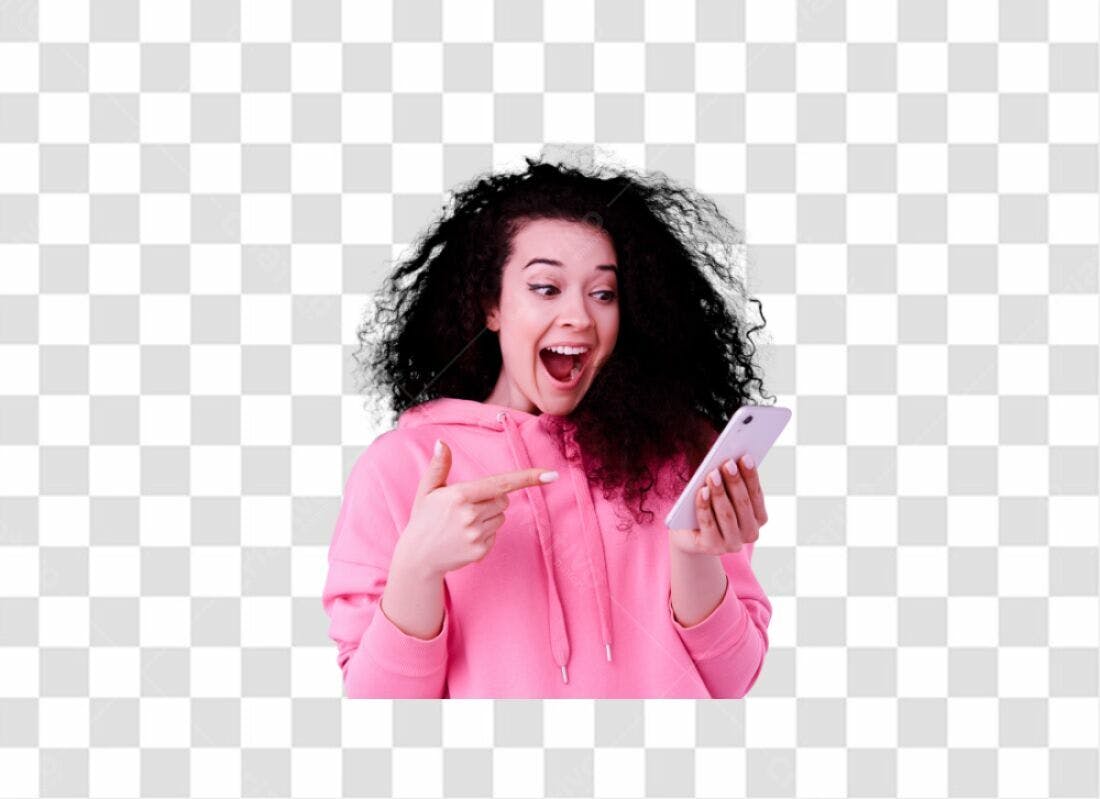 Imagem PNG com fundo transparente Mulher surpresa celular rosa