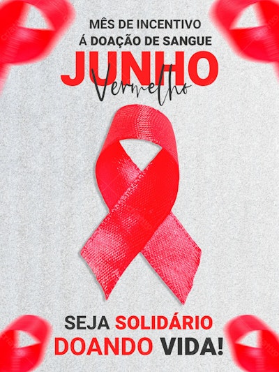 Flyer Junho Vermelho - Doação de Sangue PSD Editável
