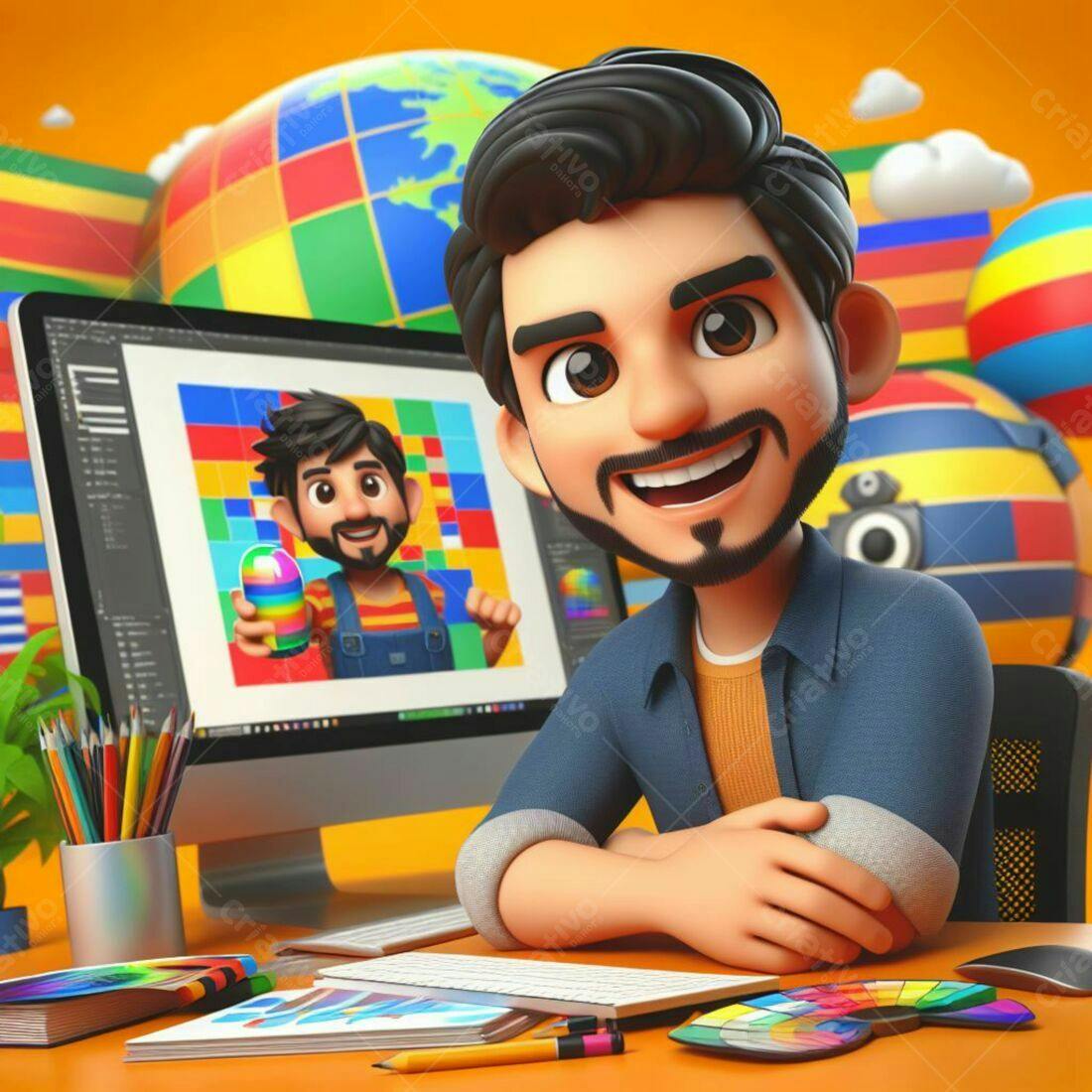 Designer alegre em seu estúdio criativo